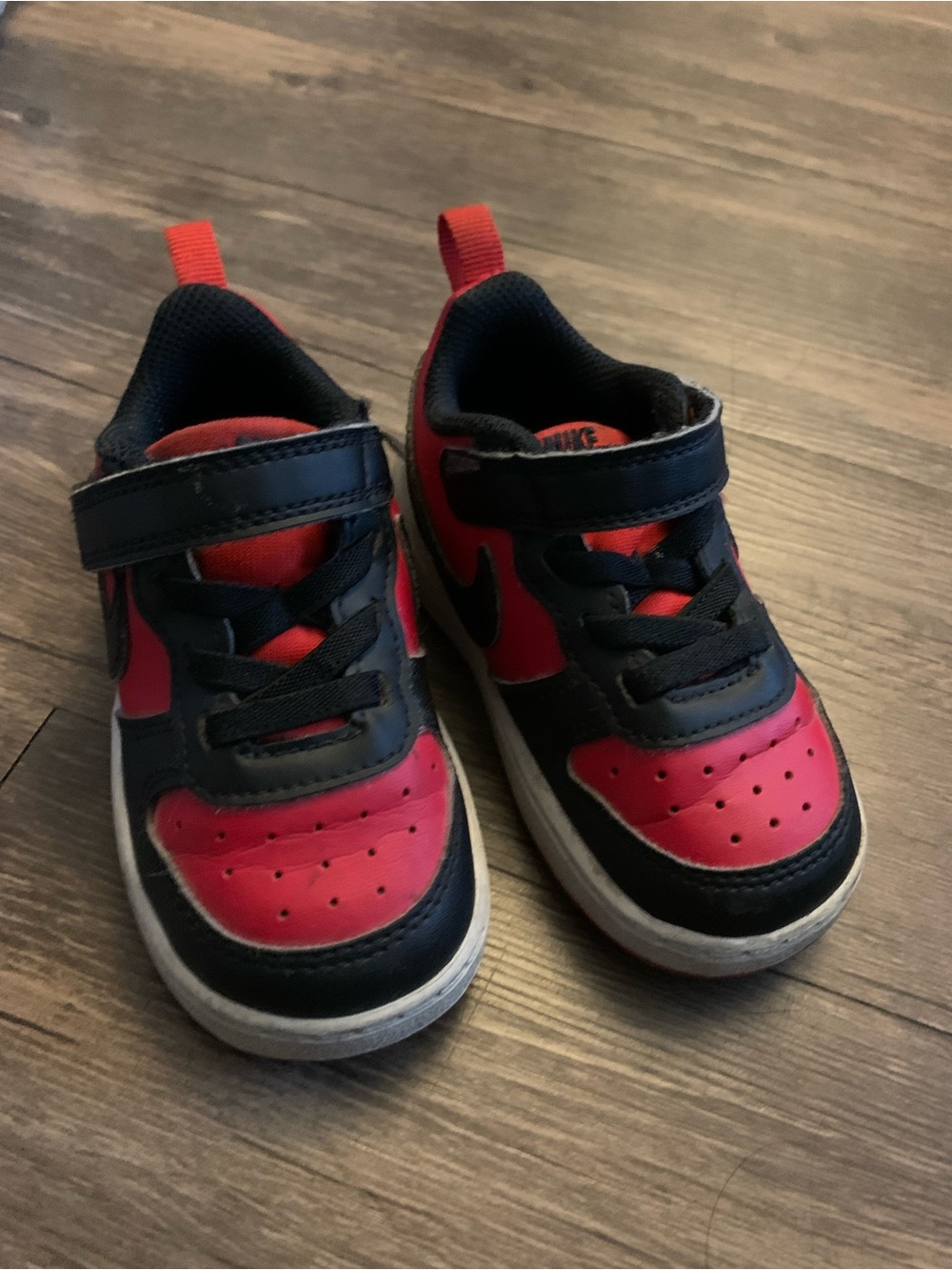 Nike Kids Red and Black Velcro Sneakers